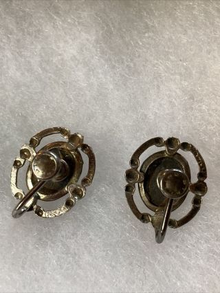 Vintage Sterling Silver Stone Earrings Georg Jensen Style Screw Back Cabochon 3