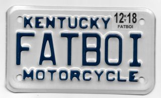 Kentucky Harley Davidson Vanity Motorcycle License Plate " Fatboi " Cond