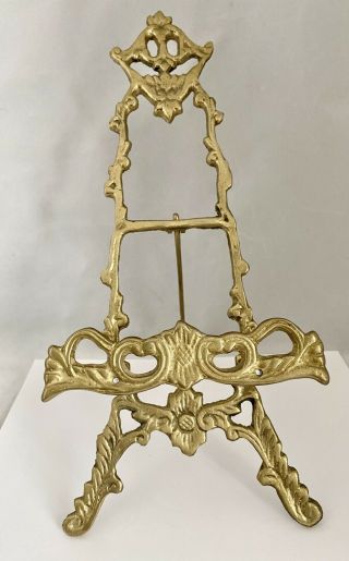 Vintage Ornate Brass Table Top Easel For Book Picture Plate 10” Height