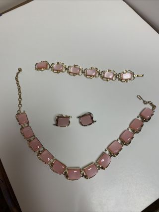 Vintage Coro Necklace,  Bracelet And Earrings,  Pink