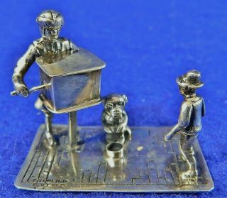 Antique/vtg Sterling Silver Miniature Organ Grinder Monkey & Boy Figurine