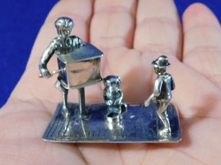 Antique/Vtg Sterling Silver Miniature Organ Grinder Monkey & Boy Figurine 2