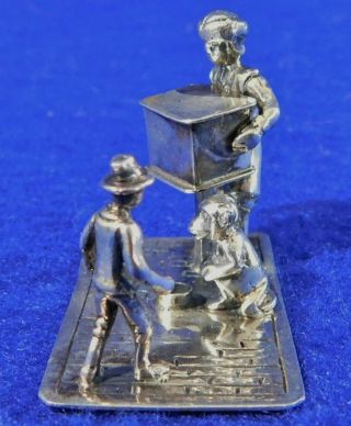 Antique/Vtg Sterling Silver Miniature Organ Grinder Monkey & Boy Figurine 3