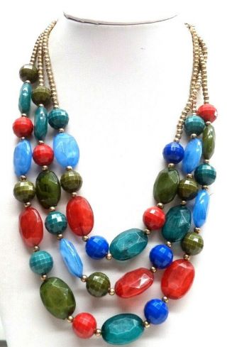 Stunning Vintage Estate Chunky Triple Strand Turquoise Bead 21 " Necklace 4036z