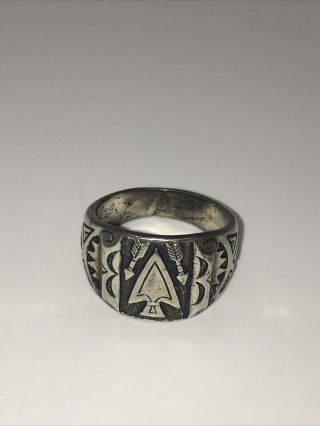 Vintage Old Pawn Navajo Sterling Silver Stamp Work Arrow Ring Size 8.  25