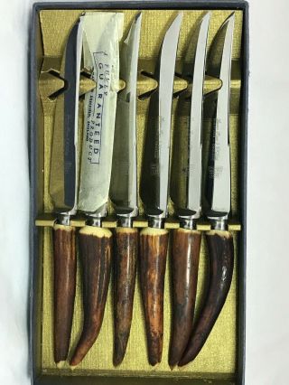 Vintage Stag Horn Handle Steak Knives Lewis Rose & Co Ltd Sheffield England
