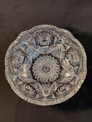 Antique Abp American Brilliant Large Deep Cut Glass 10” Crystal Bowl
