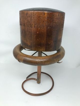 Antique Domke & Ulm Chicago Wooden Hat Form Mold With Brim & Copper Stand 16 "