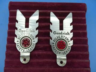 Vintage License Plate Toppers Goodrich Silvertown Safety League Glass Reflector