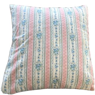 Vintage Feather Down Ticking Pillow Stripe Pink Blue Roses Cottage Bed