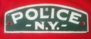 Police Ny License Plate Topper Vintage Metal Aluminum 10 3/4 X 3 3/4 Obsolete