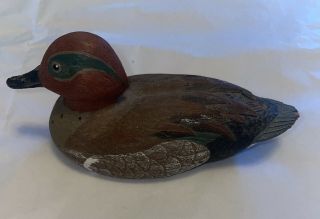 Duck Decoy Miniature Green Winged Teal Hand Painted Signed 5”