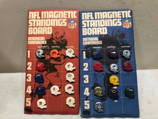 Vintage Nfl Magnetic Standings Board W/ 23 Plastic Football Helmets Afc Nfc Ptr