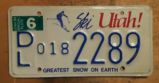 1989 Dealer Utah State License Plate Dl - 018 - 2289 Ut 89 See 1937 To 1996 Runs