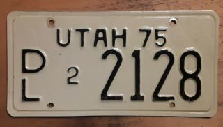 1975 Dealer Utah State License Plate Dl - 2 - 2128 Ut 75 See 1937 To 1996 Run