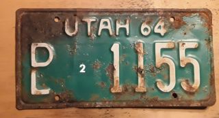 1964 Dealer Utah State License Plate Dl - 2 - 1155 Ut 64 See 1937 To 1996 Run