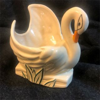 Vintage Mccoy Pottery White Swan Vase Planter 1946