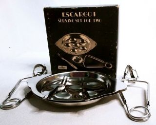 Vintage Escargot Stainless Steel Serving Set For Two - Culinary Snails Dishes