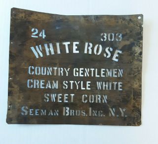 Antique Brass Seeman Brothers White Rose Sweet Corn Crate Stencil