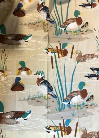 6 Vintage Mid Century Curtain Panels Pinch Pleat Ducks Wildlife Pond
