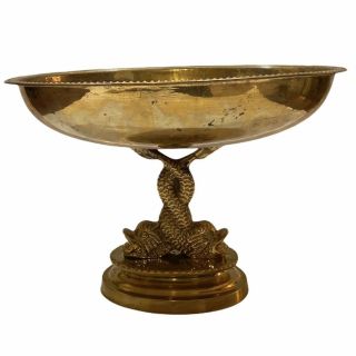 Vintage Brass Koi Fish Centerpiece Bowl Pedestal Intertwined Koi Fish