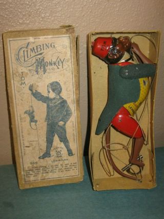 Antique 1903 " Tom " Climbing Monkey Tin Toy - Marke Lehmann - Germany 385