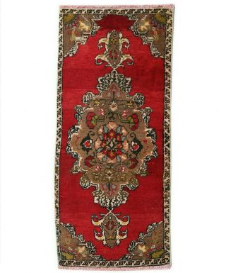 2x4 Handmade Vintage Oriental Geometric Traditional Wool Red Small Area Rug