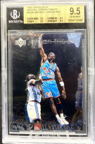 Michael Jordan 1997 Upper Deck Jordan Tribute Mj Reflections Card Mj84 Bgs 9.  5