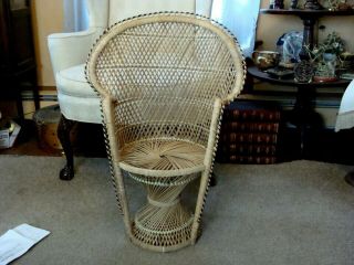 Vintage Wicker Peacock Fan Back Rattan Chair 30 " Child Size Or Plant Stand