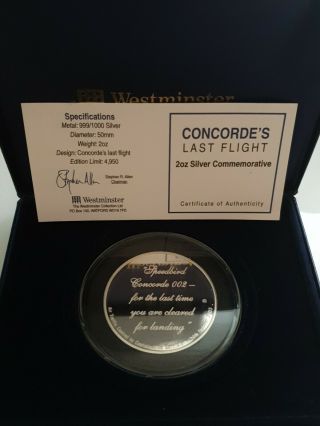 2003 2oz Silver Proof Concord Last Flight Coin Box/coa