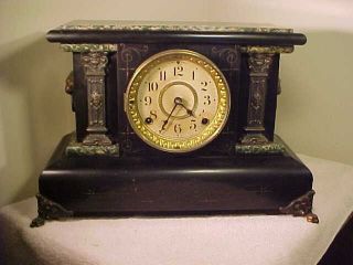 Antique 1880 Seth Thomas Adamantine Mantle Clock Lions,  Pillars,  Key