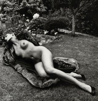 1980s Vintage Helmut Newton Female Nude Woman Fur Coat Fashion Photo Art 11x14