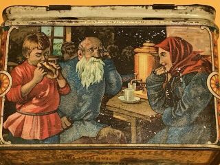 Old Large Pictorial 1900 - S Russian Imperial Antique Tin Tea Box Wissotzky Russia