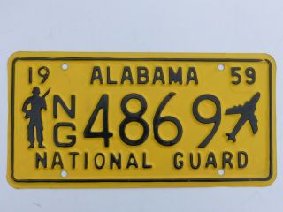 Vintage 1959 Alabama National Guard License Plate N/g 4869 Soldier & Jet