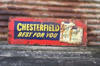 Chesterfield Tobacco Sign Vintage Metal 12 X 34 Antique Sign Old