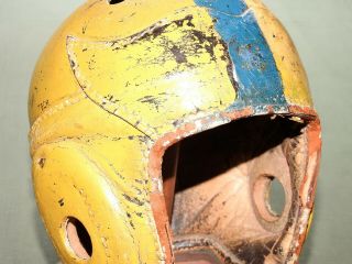 Vtg 1940s Geo.  A.  Reach Gold & Blue Painted " Wing Front " Leather Football Helmet