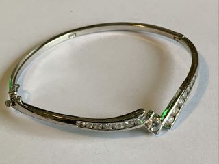 Vintage Solid Silver Cubic Zirconia Stone Set Ladies Bangle Bracelet Jewellery
