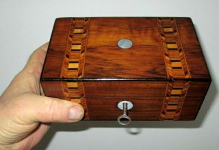 Lovely Unusually Small (7 Inchs Wide) Victorian Walnut/ Banded Box With Key