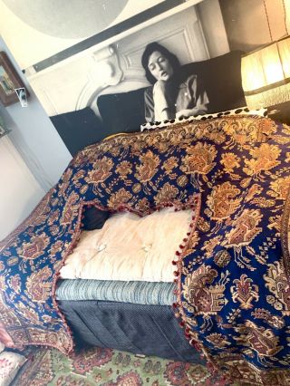 Tissu Ancien Tapisserie Lin Rideau Antique Victorian Tapestry Fabric Curtain 2