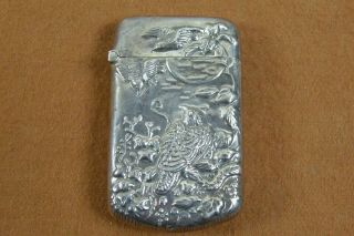 Antique Sterling Silver Repousse Match Safe With Owl & Birds Moon Lit Sky