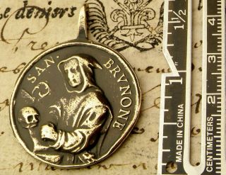 Antique 17th Century St.  Mary Magdalene & Mystic Bruno of Cologne Bronze Medal 3