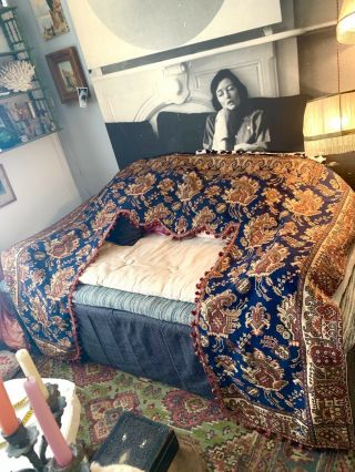 Tissu Ancien Tapisserie Lin Rideau Antique Victorian Tapestry Fabric Curtain 1