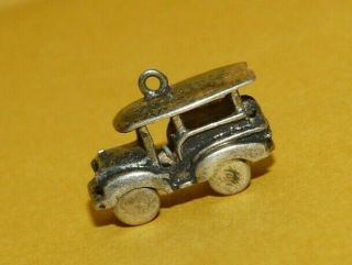 Vintage Sterling Silver " Old Fashion Car " W/ Movable Spinning Wheels Charm