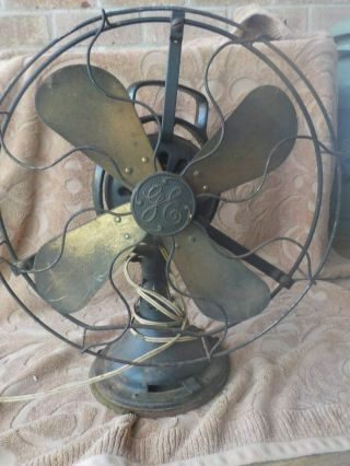 Antique General Electric Ge Oscillating Fan Brass Blades.  3 Speeds 13 W