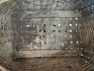 Large antique splint basket primitive gathering laundry attached wooden runner 3
