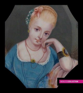 Antique 1820s French Miniature Painting Watercolor & Gouache Portrait Of A Woman