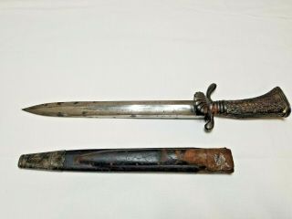 Antique German Italian French Hunting Knife Dagger W/ Shell Guard & Sheath