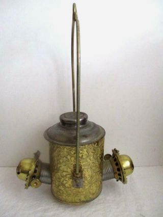 Vtg Antique Angle Lamp Co.  Brass Hanging Double Burner Kerosene Light