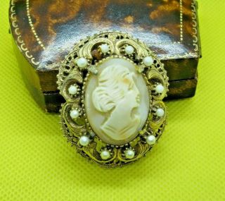 Vintage Victorian Revival Cameo Signed Florenza Pin Brooch / Pendant 2