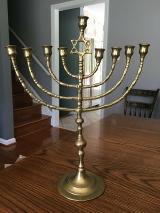 Polish Brass Hanukkah Menorah Chanukah Antiques Judaica Star Of David Hasidic